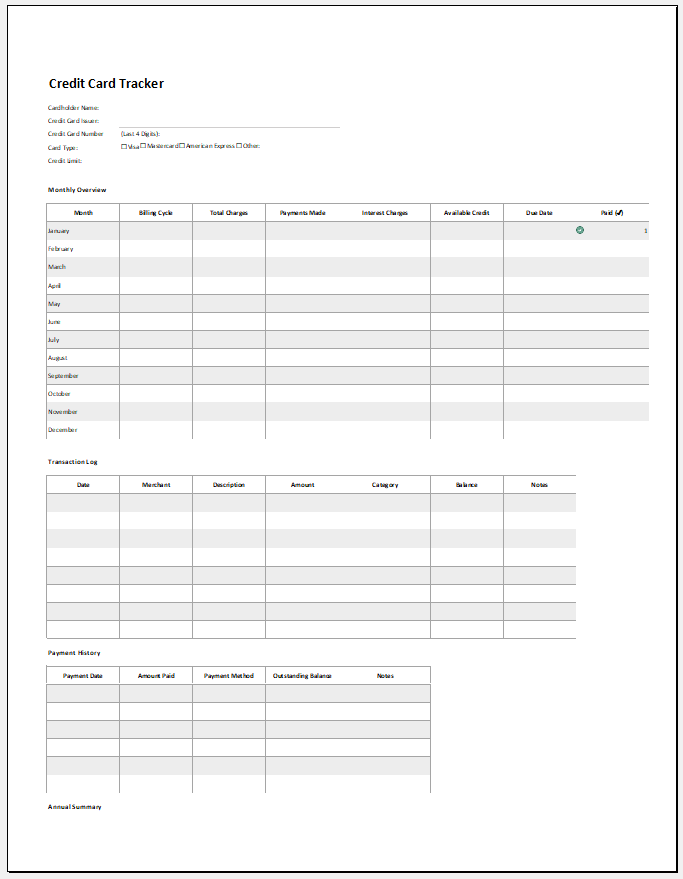 Credit Card Tracker Template