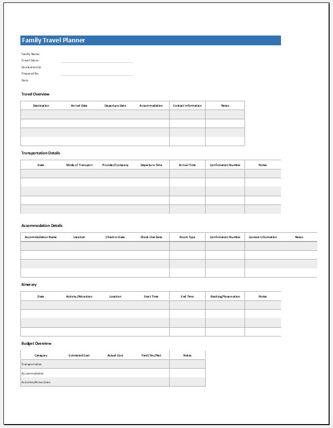 Family Travel Planner Template