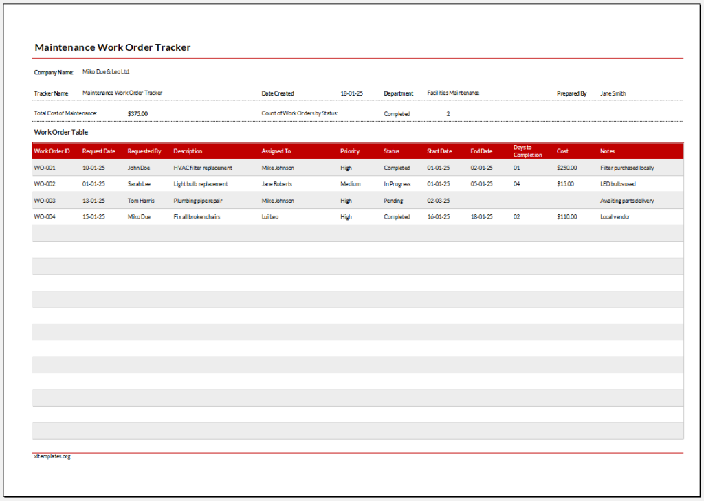 Maintenance Work Order Tracker