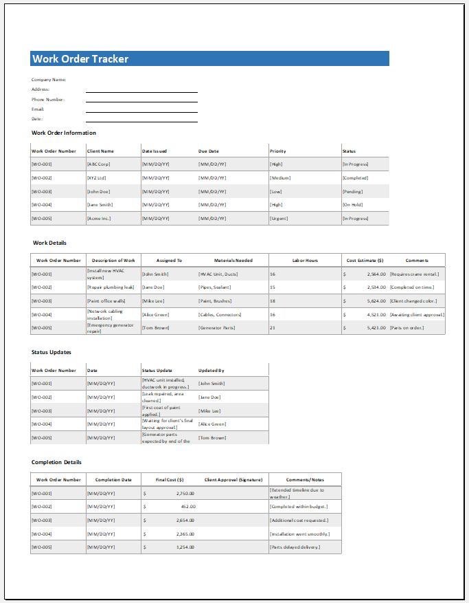 Work Order Tracker