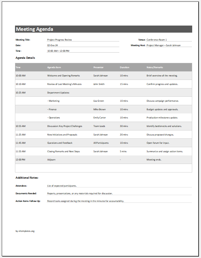 Meeting Agenda Template for Excel