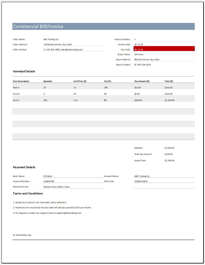 Commercial Bill Template