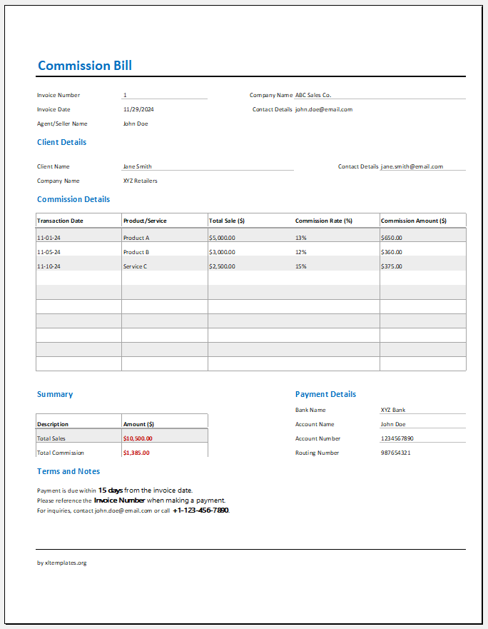 Commission Bill Template