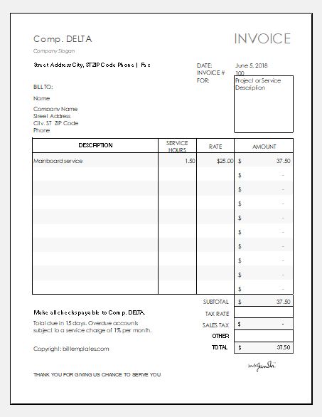 Computer Repair Billinvoice Templates For Ms Excel Excel Templates