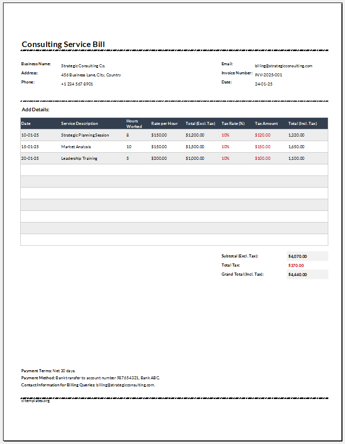 Consulting Service Bill Template