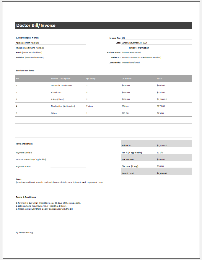 Doctor Bill/Invoice Template