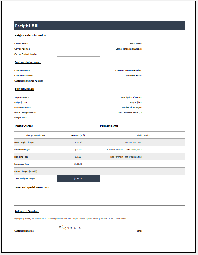 Freight Bill Template