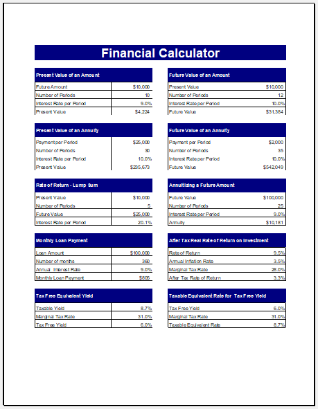 Financial Calculator Template For MS Excel Excel Templates