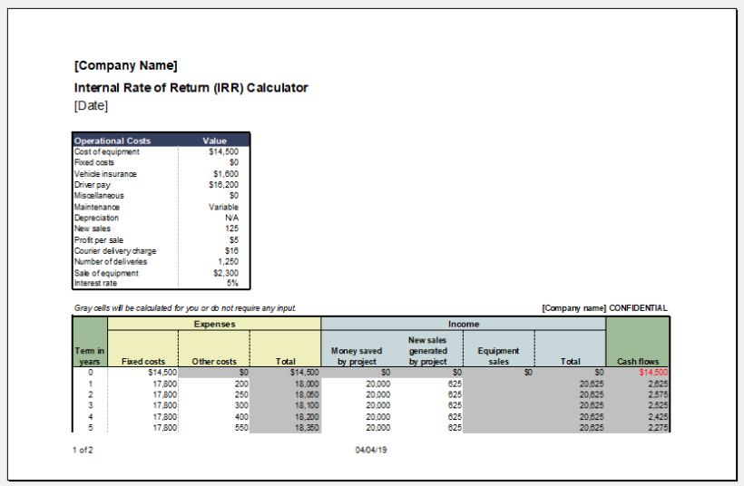 IRR (internal rate of return) Calculator for Excel Excel Templates