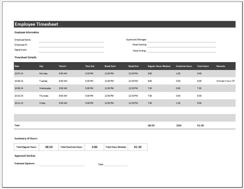 Employee Timesheet Template for Excel