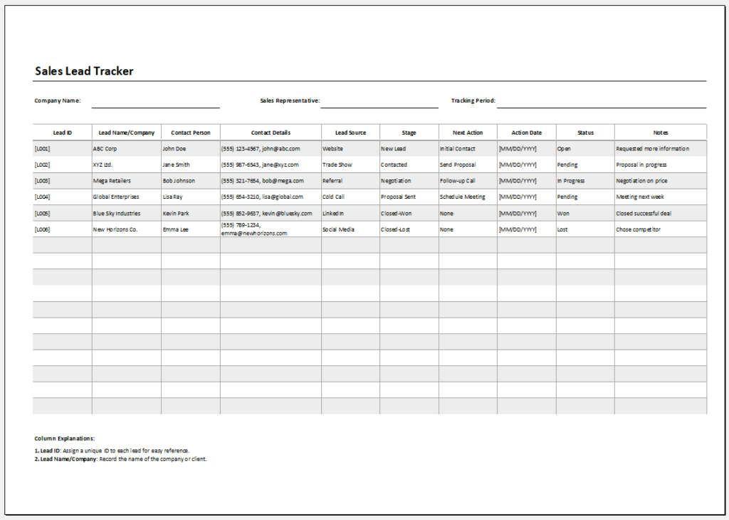 Sales Lead Tracker Template