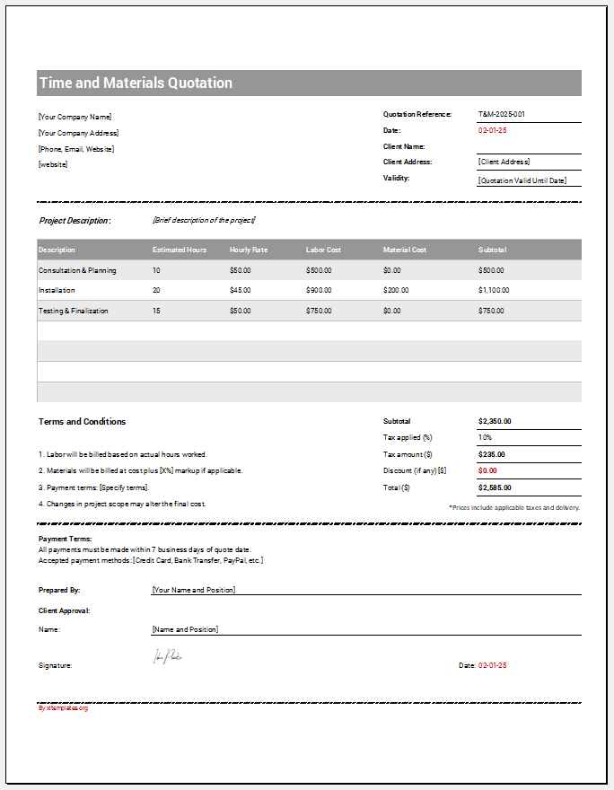 Time and Materials Quotation