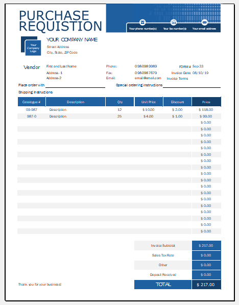 purchase request form template excel