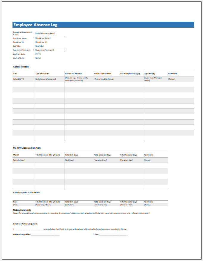 Employee Absence Log