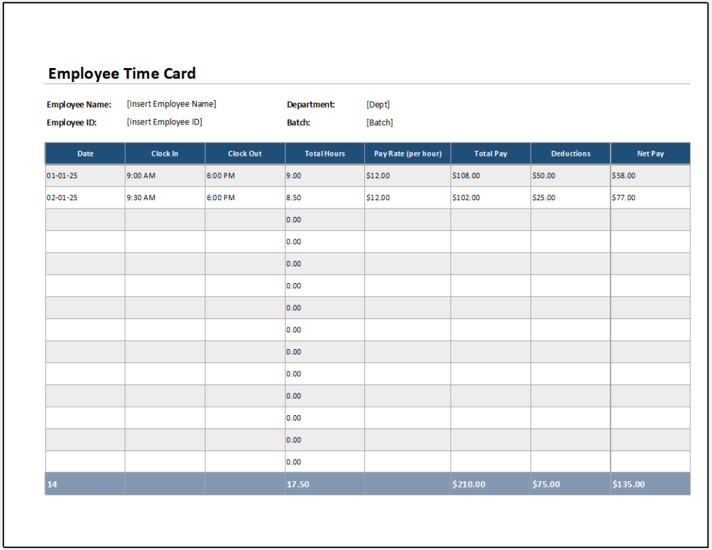 Employee Time Card Template