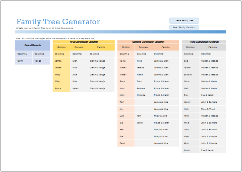 Family Tree Generator Template for Excel Excel Templates