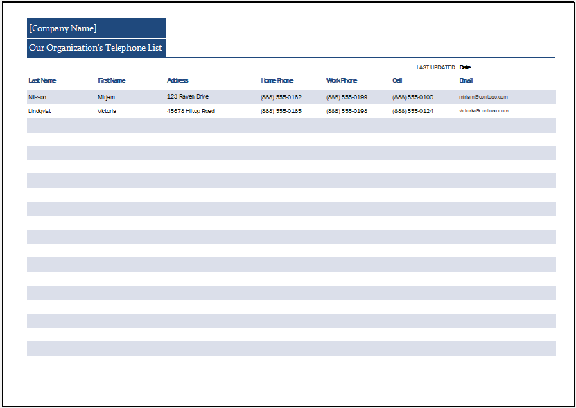 Excel Contact Sheet Template Excel Contact List Template Contact 