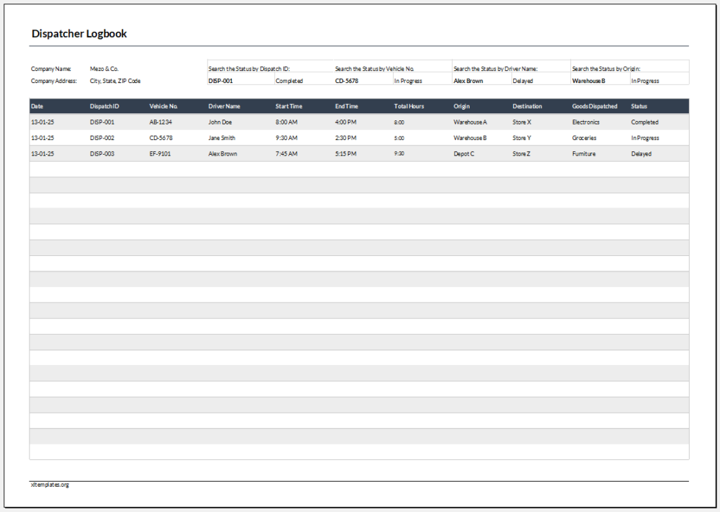 Dispatcher Logbook Template