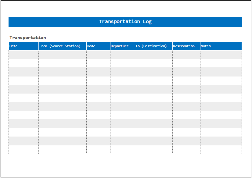 Transportation Spreadsheet ~ MS Excel Templates
