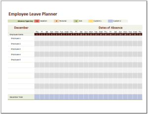 Employee Leave Roster Template for Excel | Excel Templates