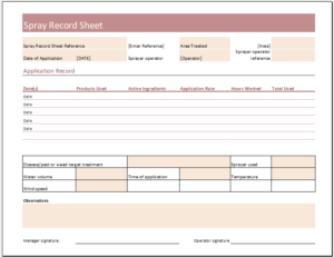 Spray Record Sheet Template for Excel Excel Templates
