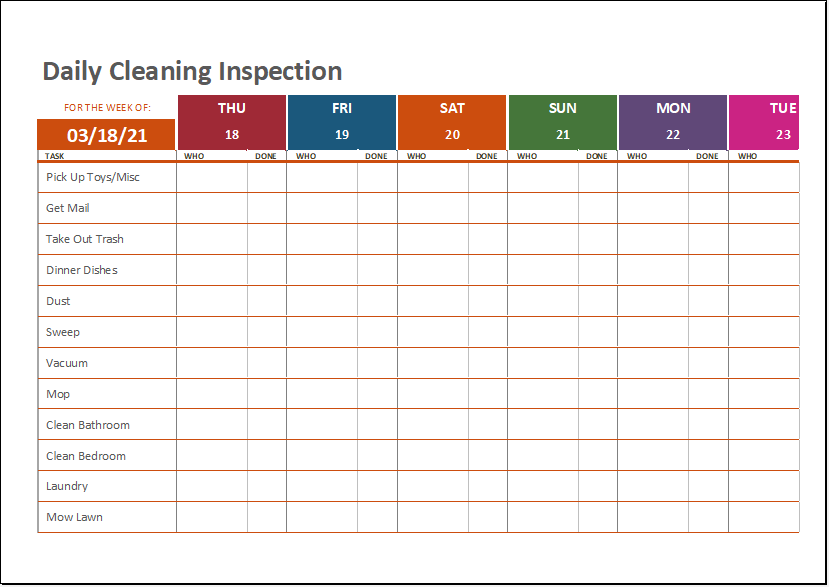 Daily Cleaning Inspection Sheet Template Excel Templates My XXX Hot Girl