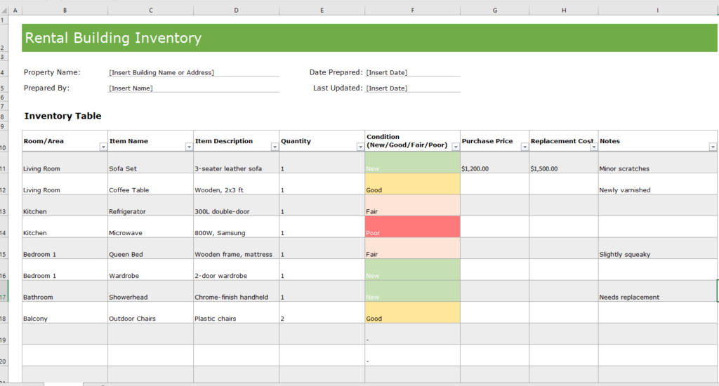 Rental Building Inventory Template