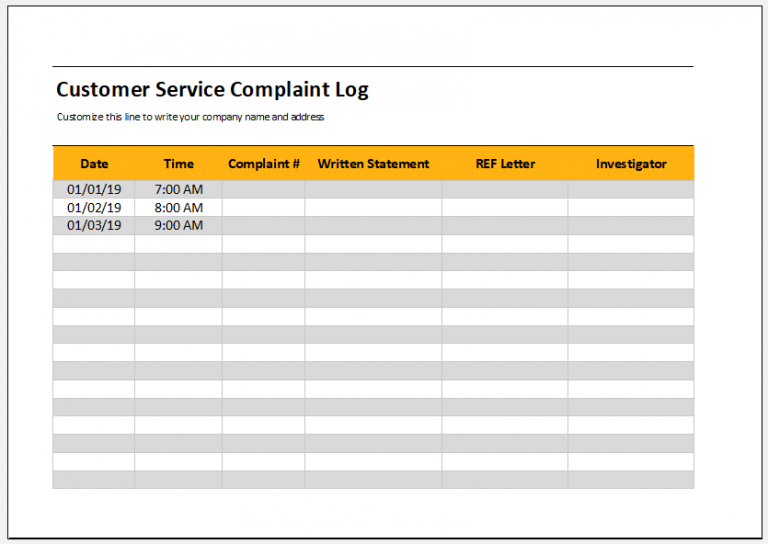 Customer Service Complaint Log Template Excel Templates