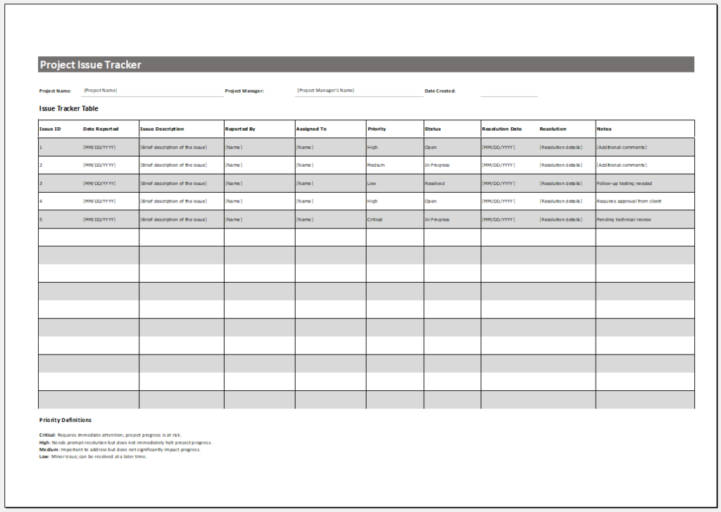 Project Issue Tracker Template