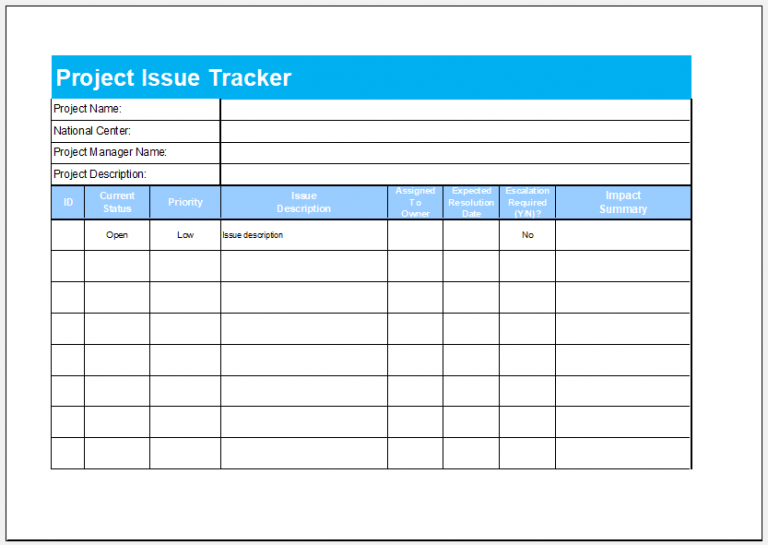 Project Issue Tracker Template for Excel | Excel Templates