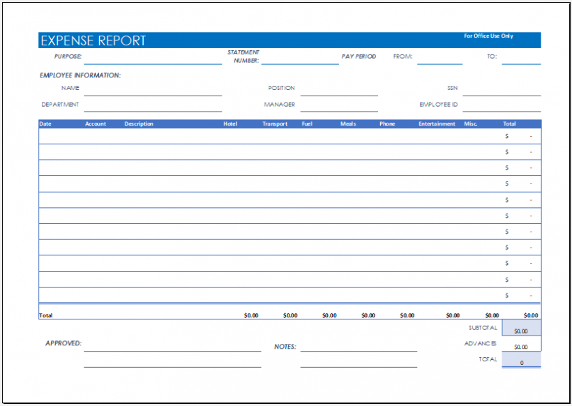 Employee Expense Report Sheet to HR | Download Worksheet