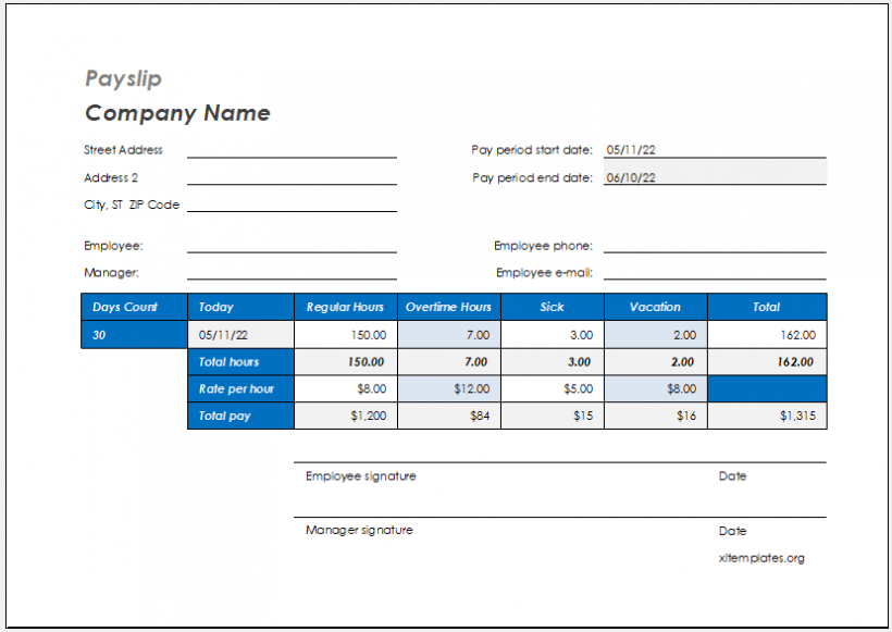 Employee Payslip Sheet Template for Excel Excel Templates