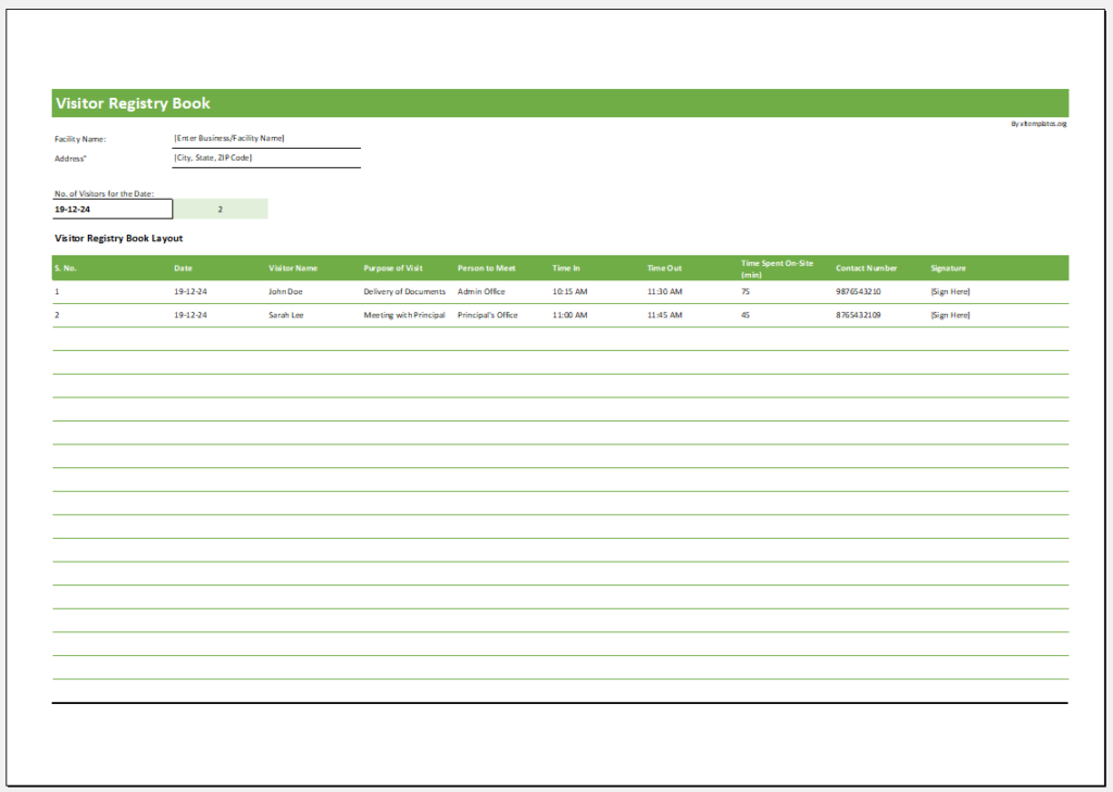 Visitor Registry Book Template