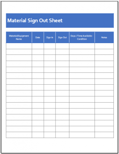 Material Sign-out Sheet Template for Excel | (.xls) File