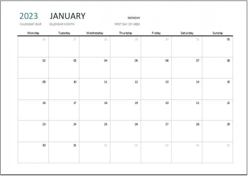 Any Year Monthly View Calendar with Notes | Download FREE