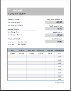 Employee Work Hour Timesheet Template | Excel Templates