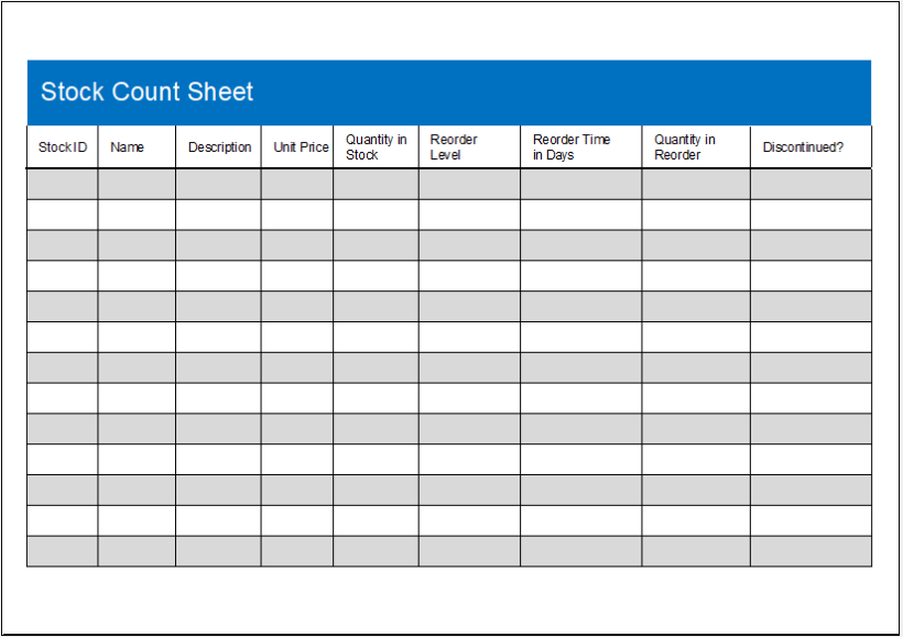 Stock Count Sheet Template | MS Excel (.xlsx) Worksheet