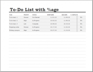 To-do List with Percentage Completion | Excel Templates