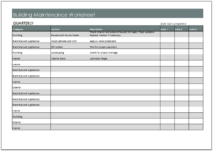 Building Maintenance Worksheet Template | Download File