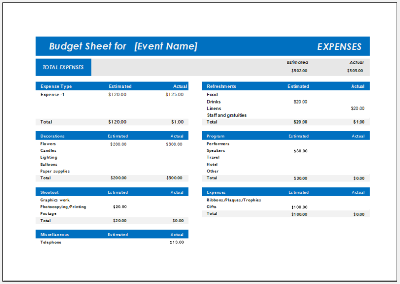 College Party Budget Worksheet Template for Excel | Download