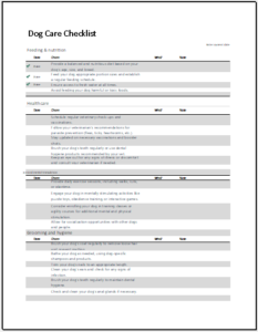 Daily Dog Care Checklist Template For Excel | Download File