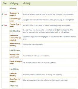 Kids Screen Time Checklist Template for Excel | Download