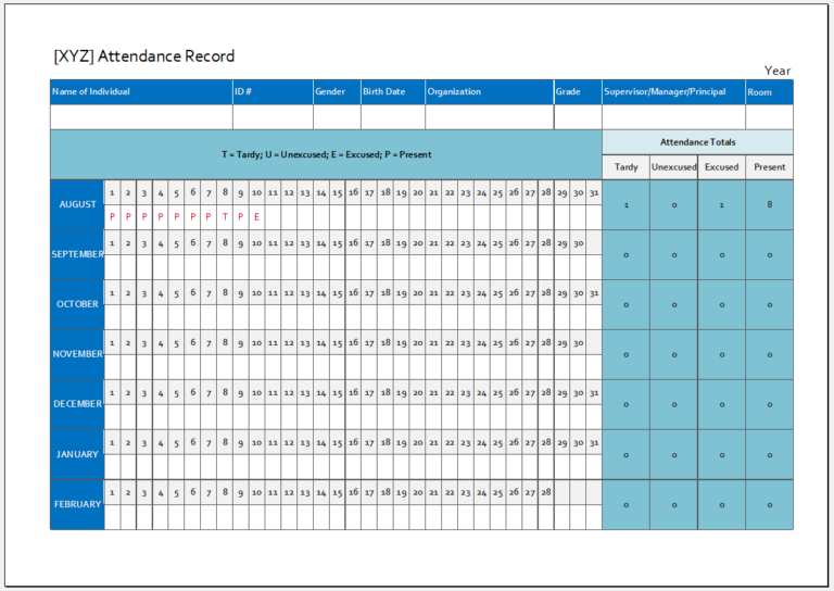 Daily Attendance Tracker for an Individual Employee | Save