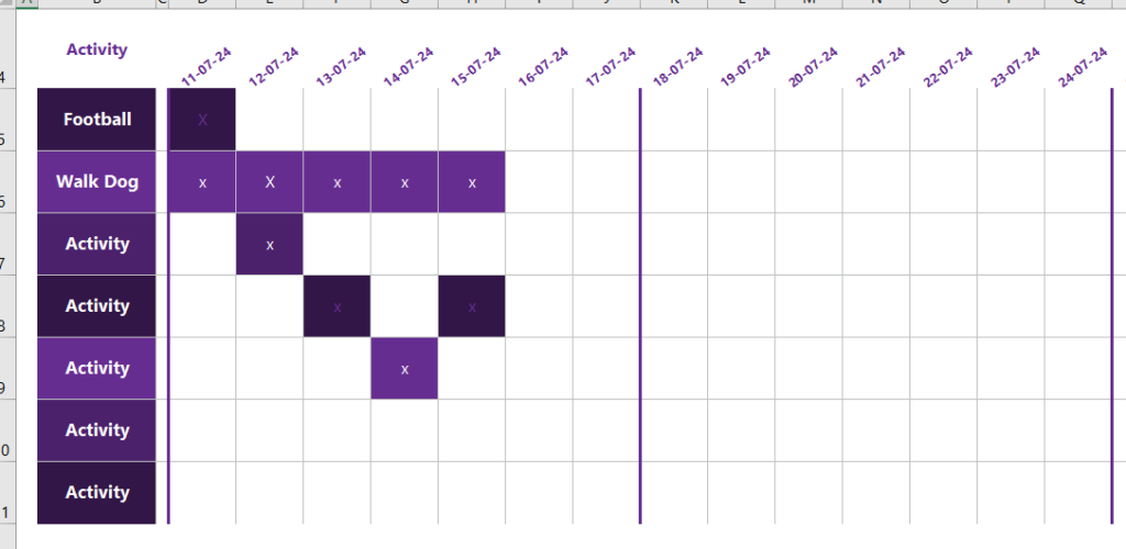 Fitness calendar template for Excel