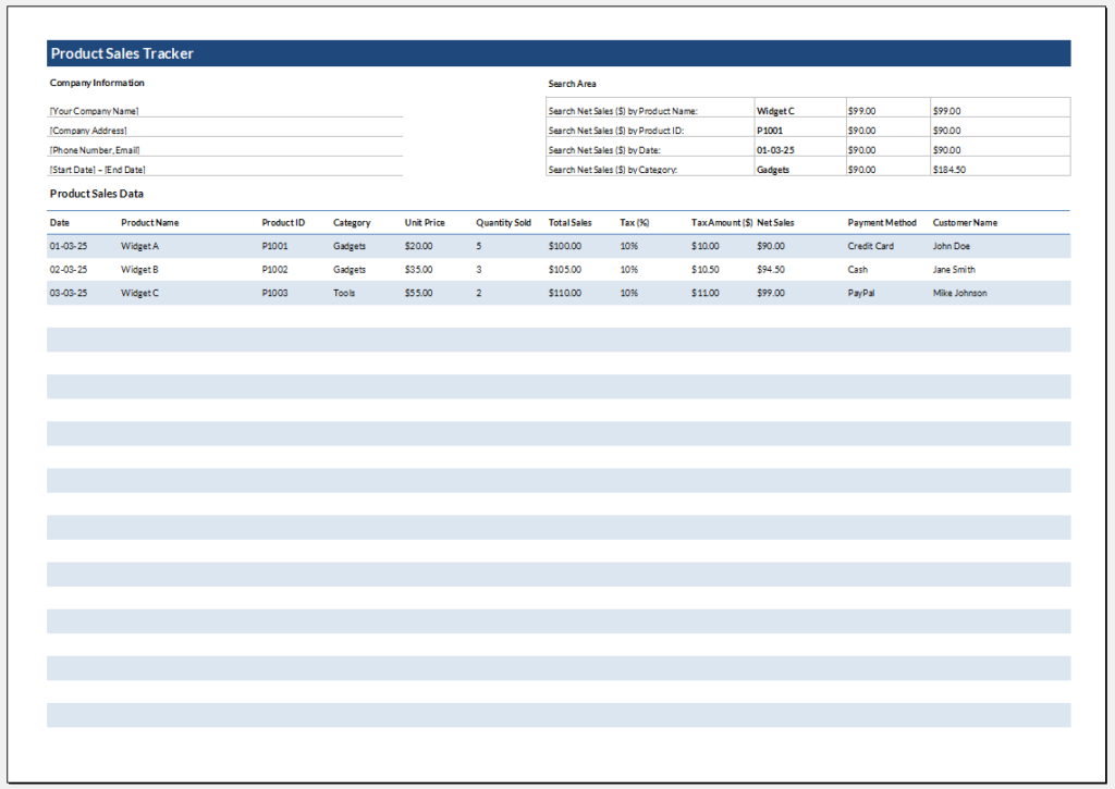 Product Sales Tracker Template for Excel